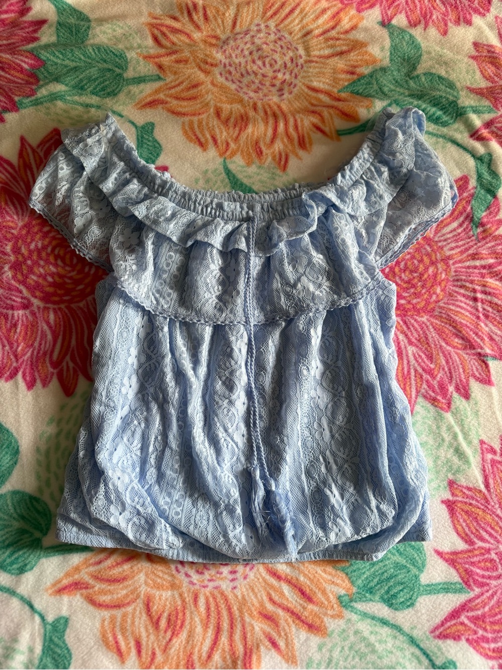 No Boundaries Light Blue Lace Off-Shoulder Ruffle Top